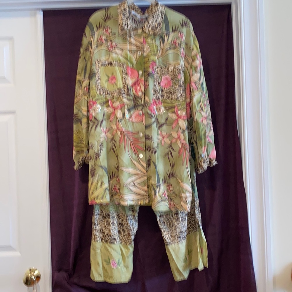 Long Rayon Embroidered and Embellished Tunic and Wide Leg Crops